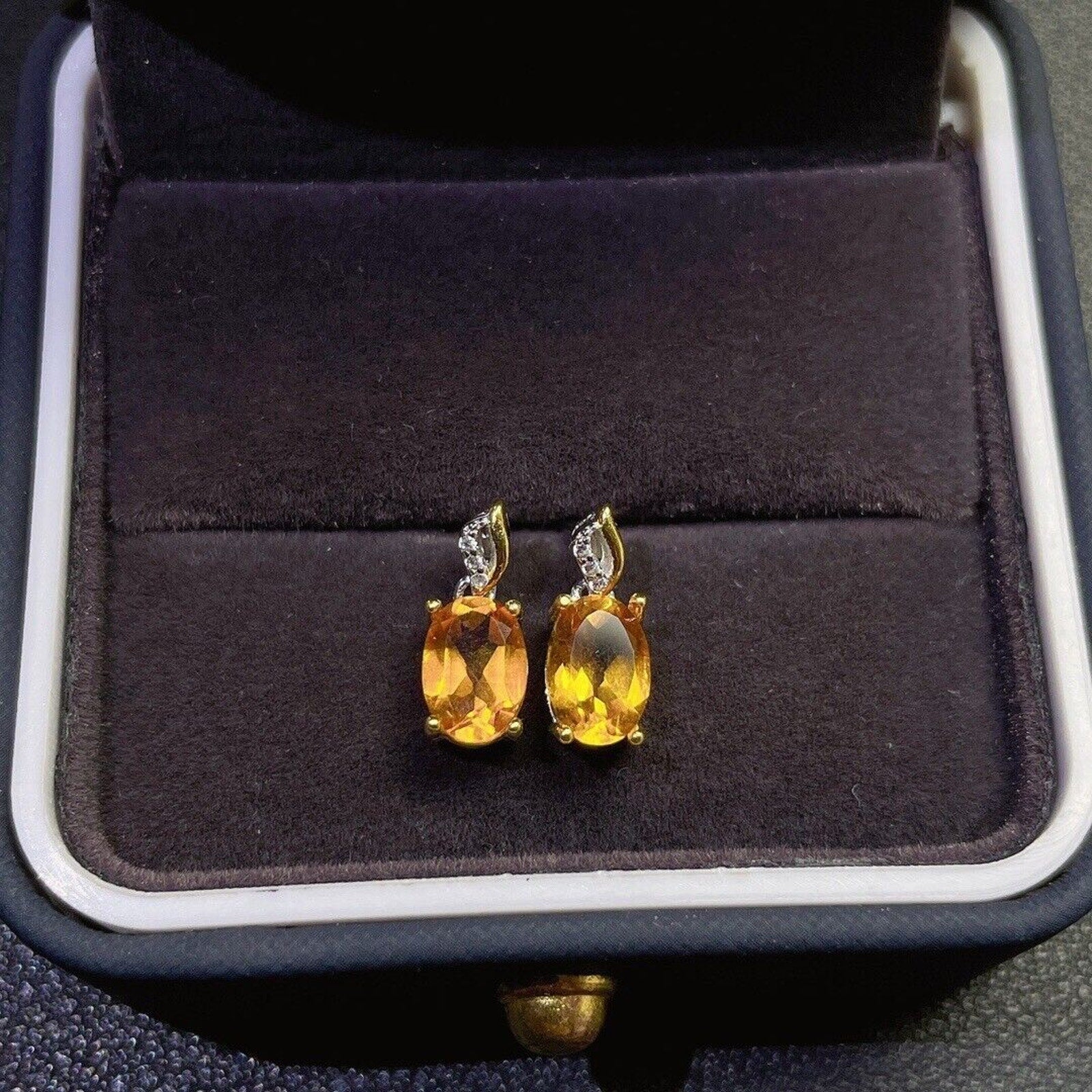 5x7mm Natural Citrine Earrings, Genuine Citrine Gemstone Earrings 925 Sterling