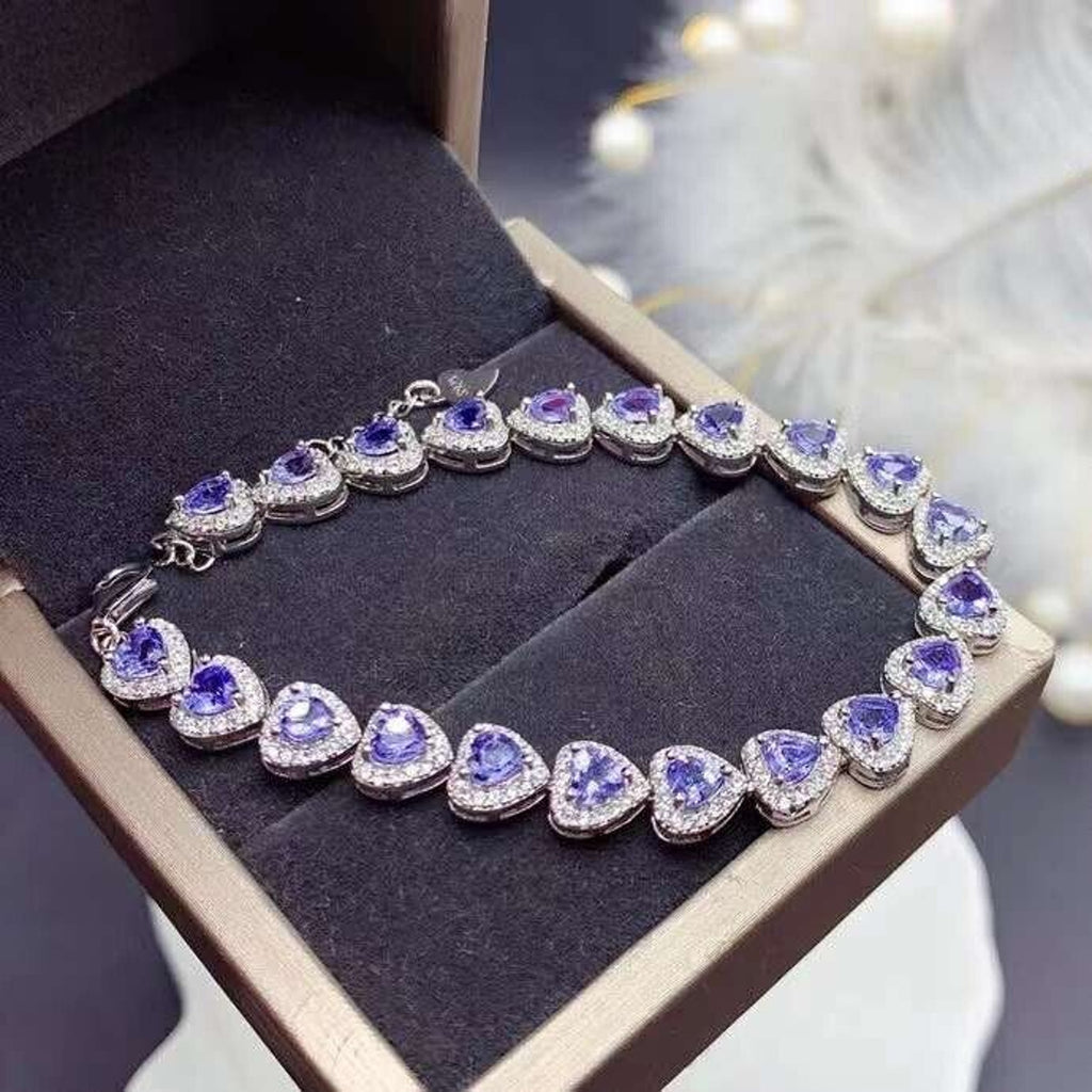 Purple Tanzanite Heart Tennis Bracelet – 925 Sterling Silver