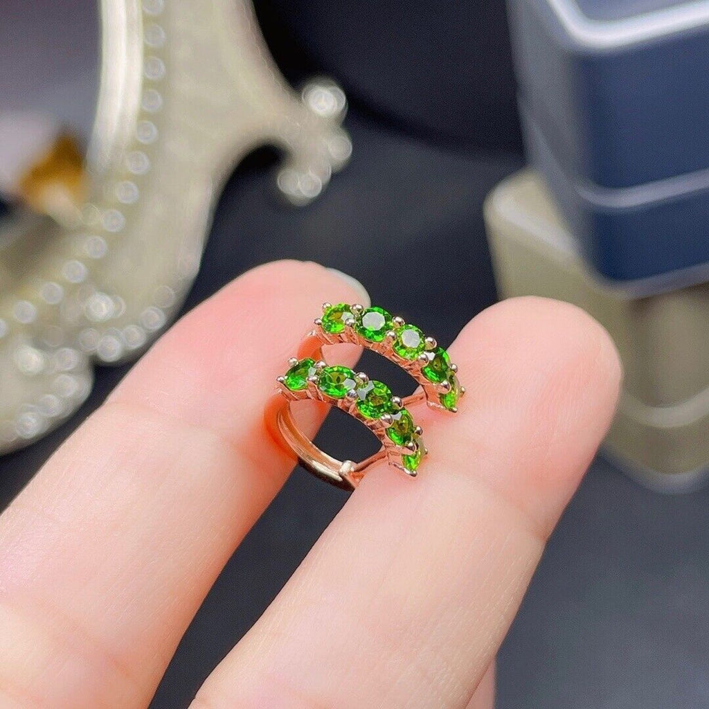3x3mm Natural Chrome Diopside Hoop Earrings, Natural Chrome Diopside Earrings