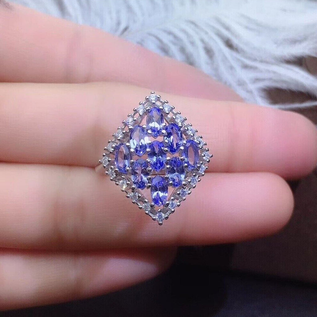 Large Tanzanite Statement Ring – 925 Sterling Silver | Sizes 4–12.5