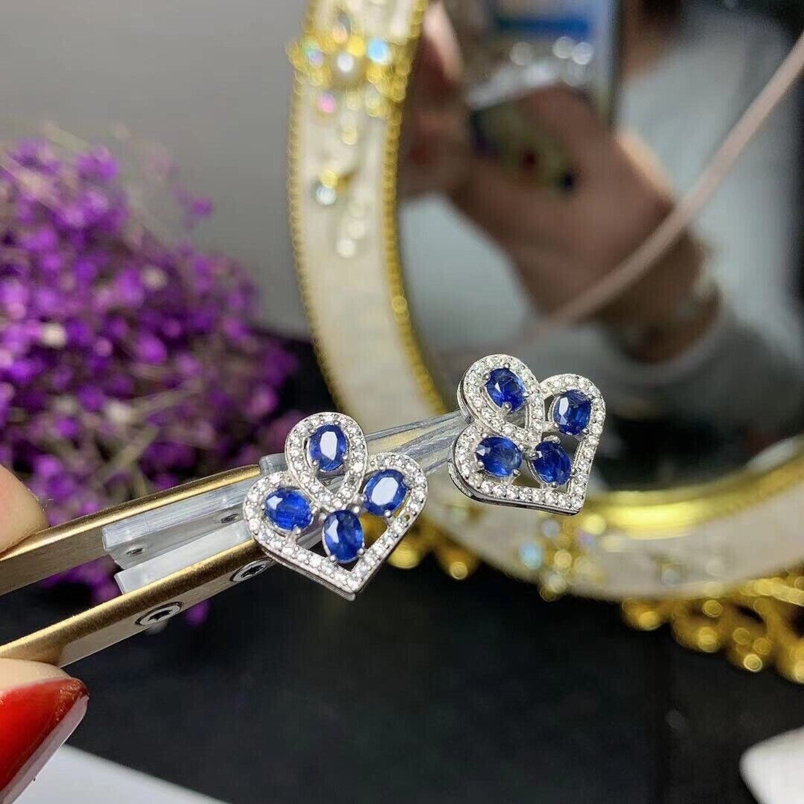 Sapphire Earrings, Natural Sapphire Stud Earrings, Sapphire Stud Earrings, Sterling Silver Sapphire Earrings, Sapphire, Natural Sapphire Earrings, 925 Sterling Silver, Blue Sapphire Earrings, Natural Blue Sapphire Earrings, Natural Blue Sapphire, Blue Sapphire, Bright Blue Sapphire, 925 Sterling Silver, Sapphire Earrings, Dainty, Dainty Stud Earrings, Dainty Sapphire Earrings, Women’s Sapphire Earrings, Anniversary Gift Sapphire, Sapphire September Birthstone, September Birthstone Sapphire