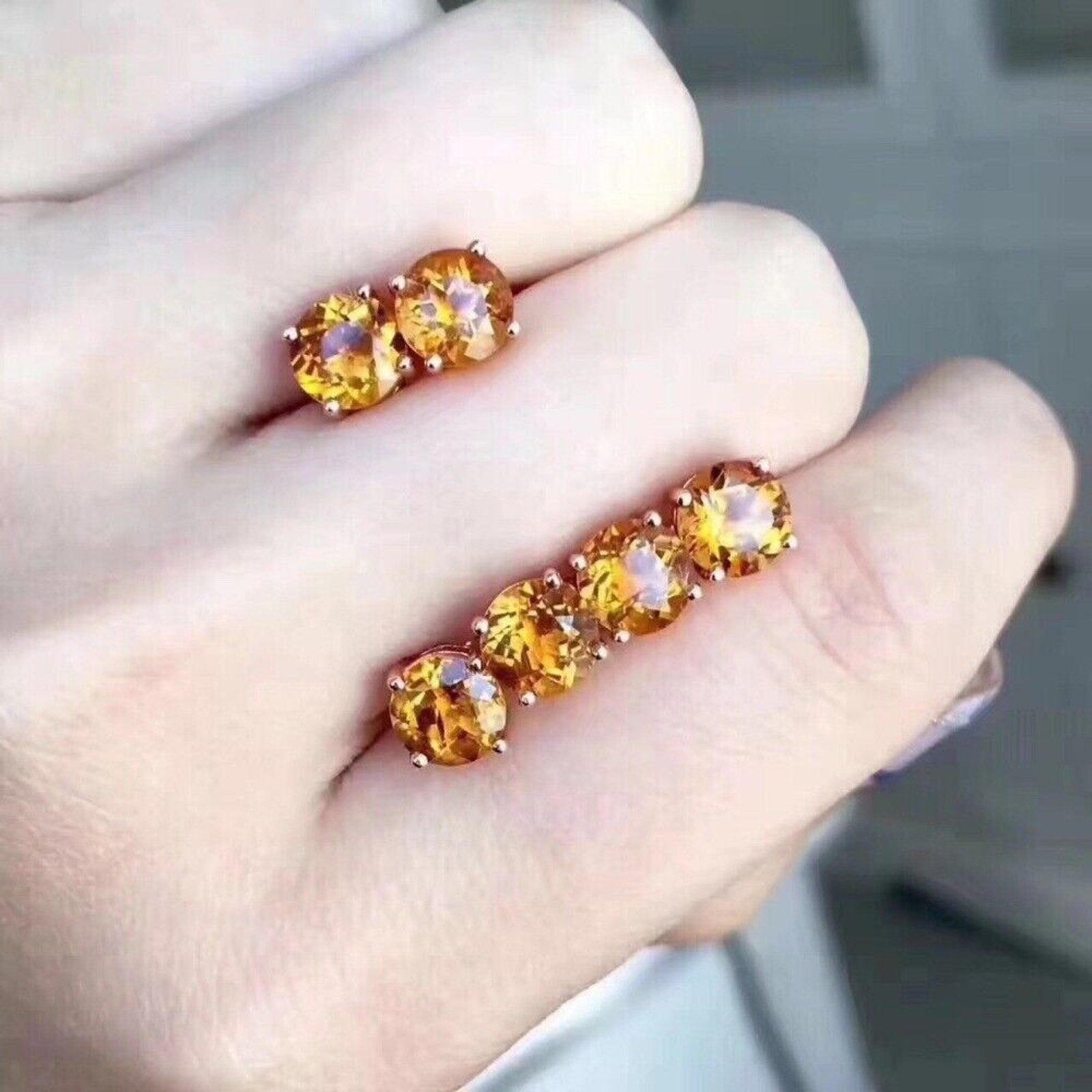 Natural Citrine Stud Earrings 5x5mm Round Cut