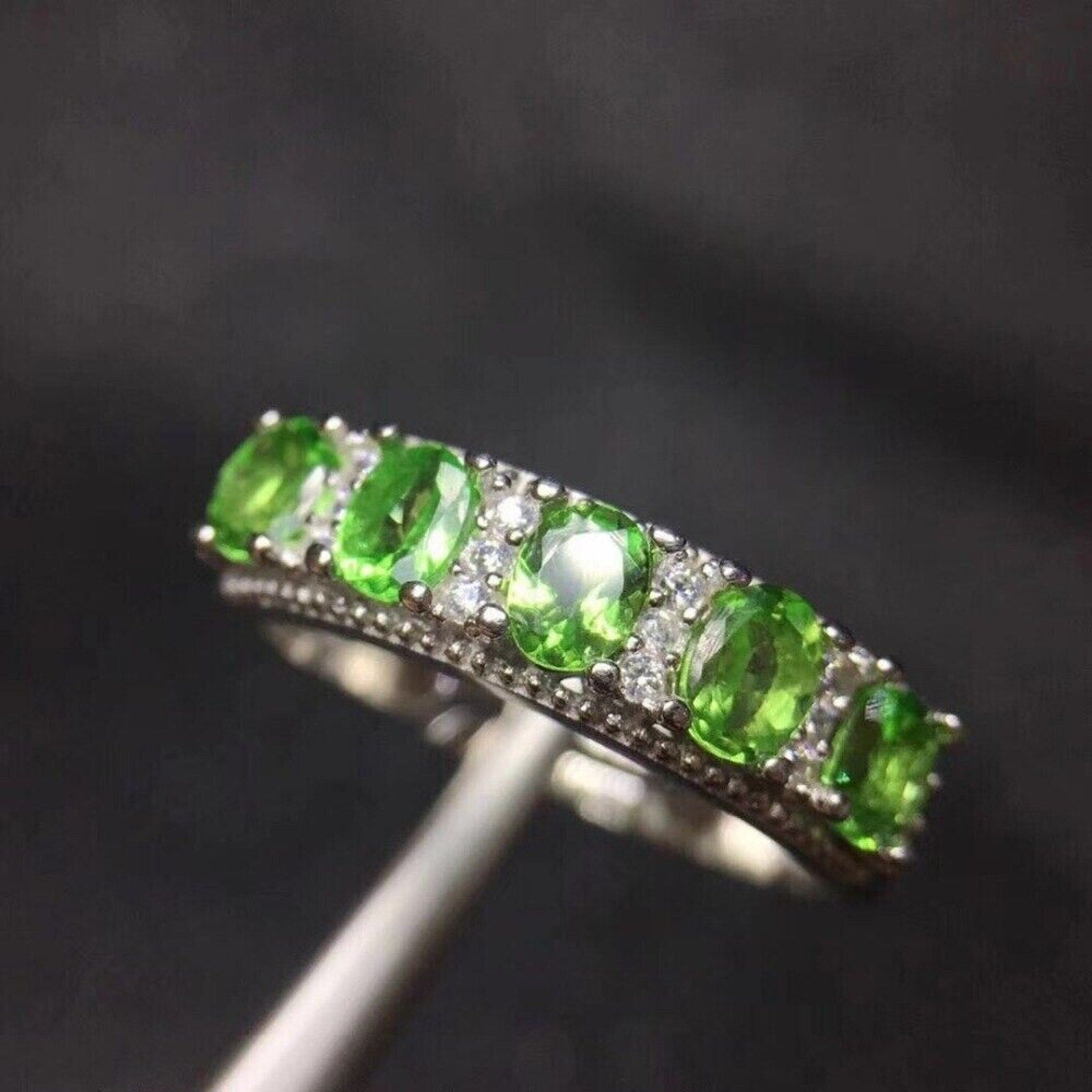 Genuine Green Tsavorite Women's Ring Platinum Plated, Natural Tsavorite Ring