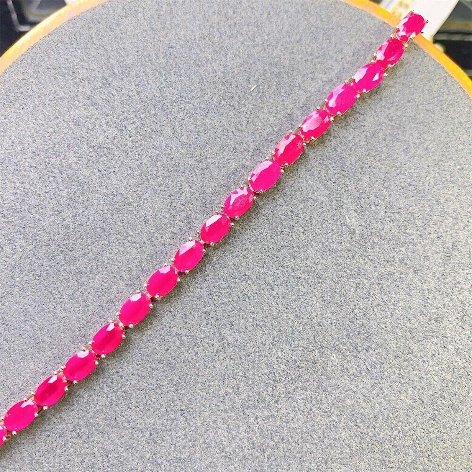 12 Carat Bright Opaque Pink Burma Ruby Bracelet, 925 Sterling Silver Ruby