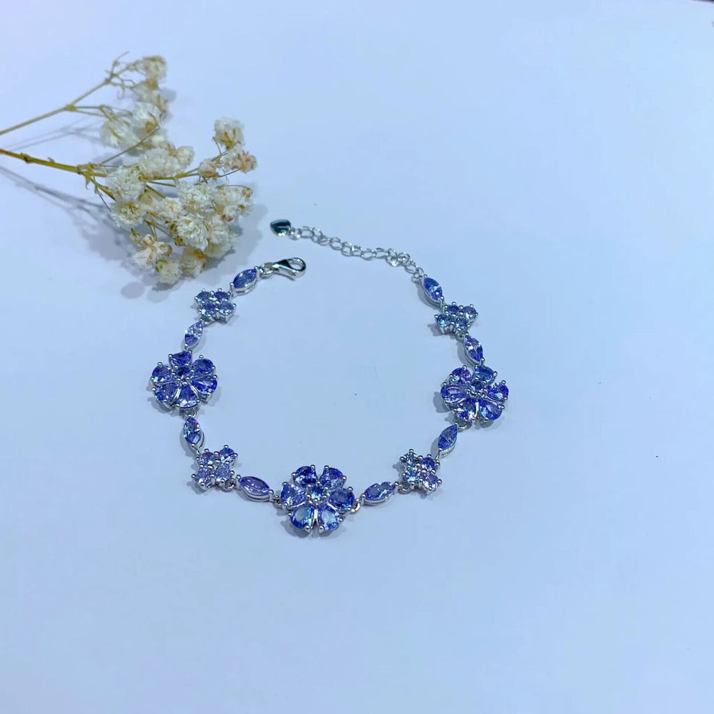 Purple Tanzanite Flower Pattern Tennis Bracelet, Natural Tanzanite Gemstone