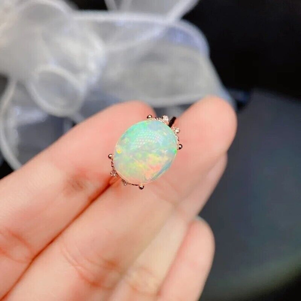 White Fire Opal, White Opal Ring, Gemstone Jewelry Ring, Womens Fire Opal 9x11mm