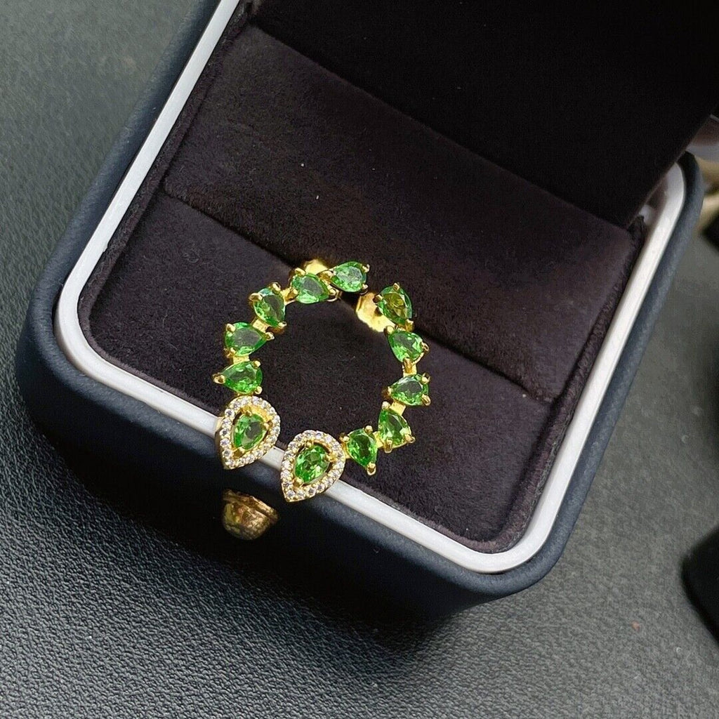 Tsavorite Gemstone Half Circle Earrings, Natural Tsavorite Women's Earrings