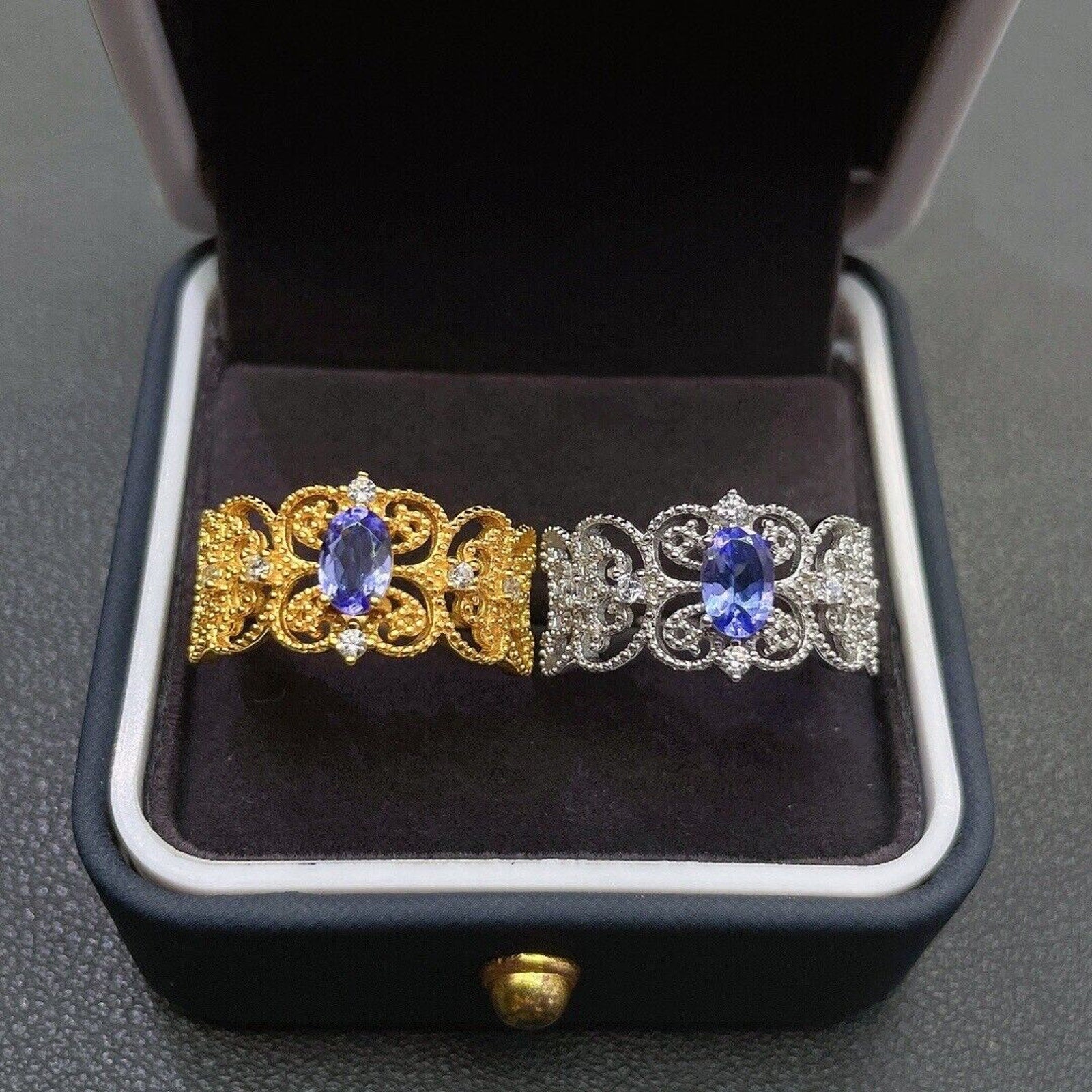 Purple Tanzanite Princess Ring, Women's Sterling Silver Tanzanite Ring 4x6mm