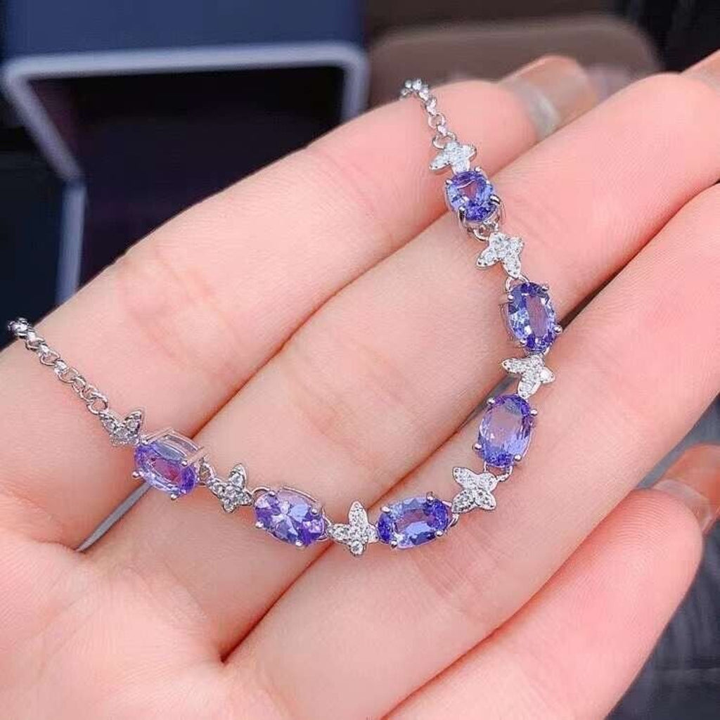 Tanzanite Star Pattern Tennis Bracelet, Natural Tanzanite Gemstone Bracelet