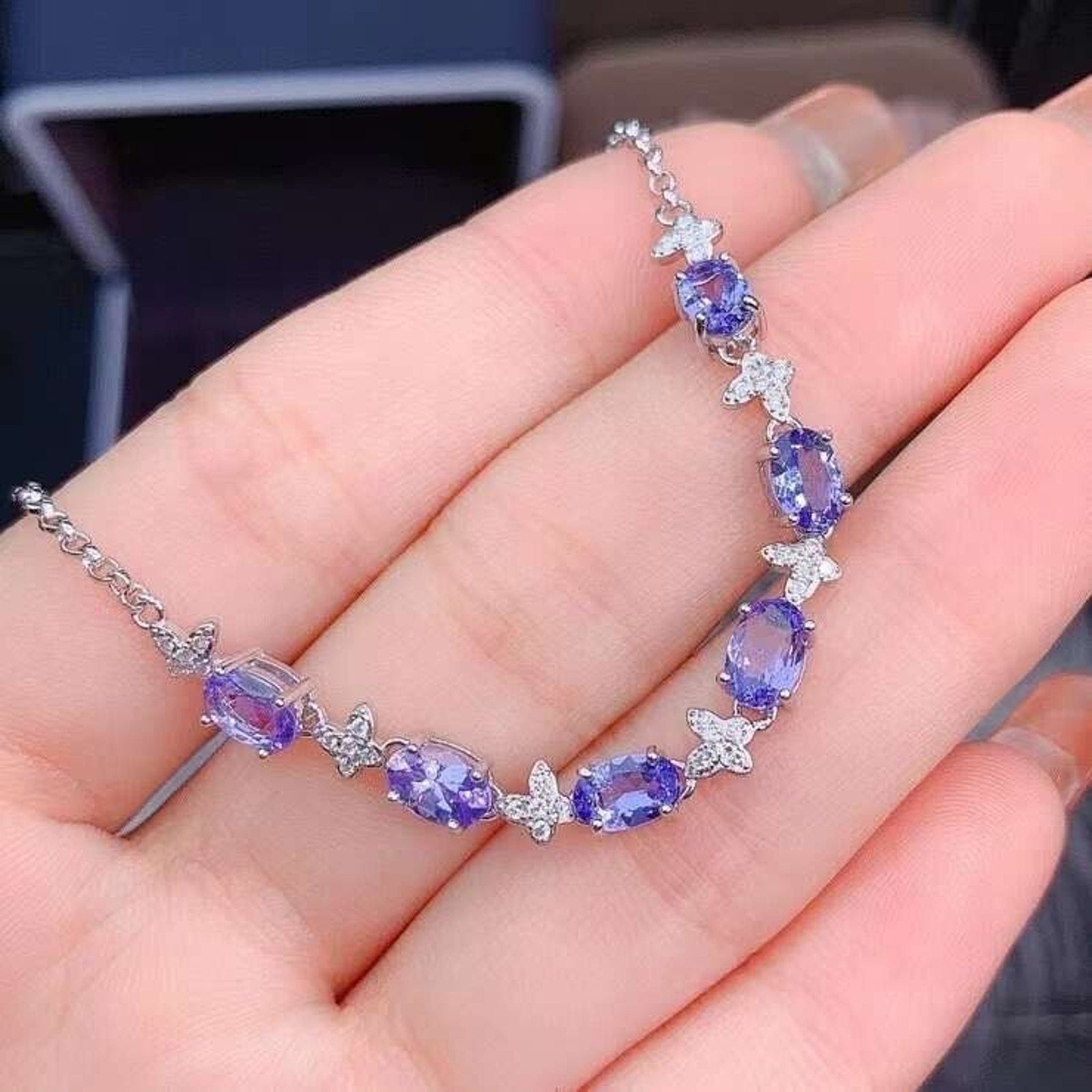 Tanzanite Star Pattern Tennis Bracelet, Natural Tanzanite Gemstone Bracelet