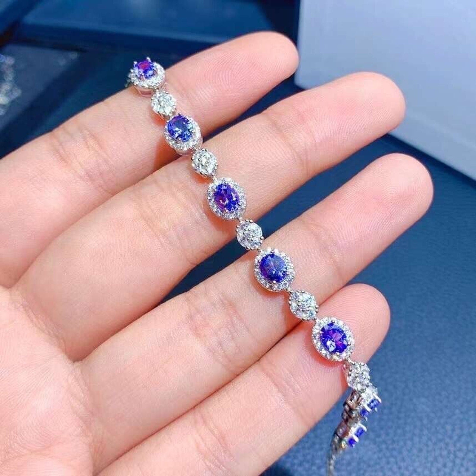 Purple Tanzanite Tennis Bracelet With High Quality Cubic Zirconia Platinum
