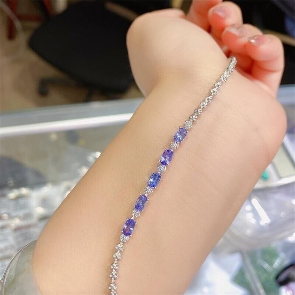 Tanzanite Star Pattern Tennis Bracelet, Natural Tanzanite Gemstone Bracelet