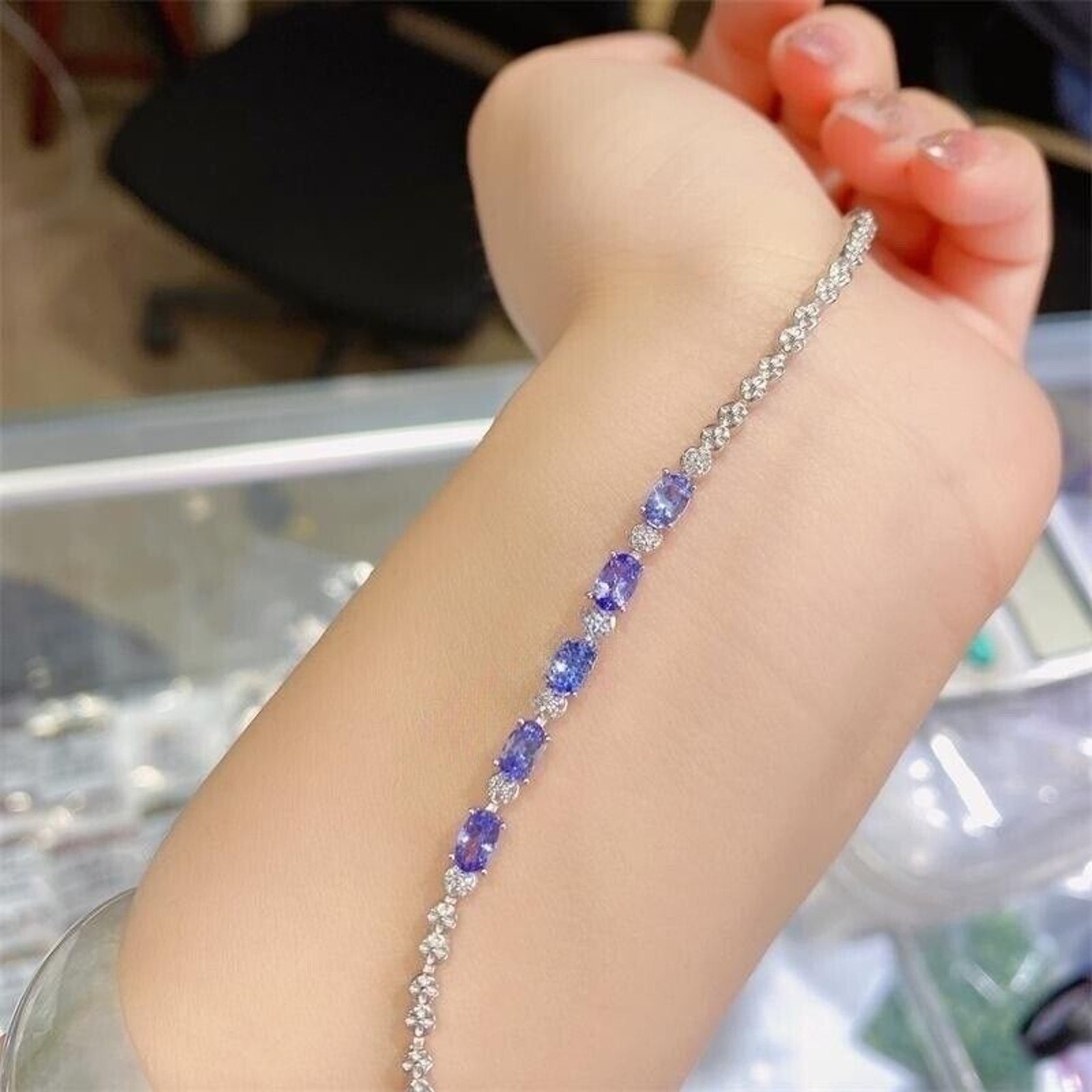 Tanzanite Star Pattern Tennis Bracelet, Natural Tanzanite Gemstone Bracelet