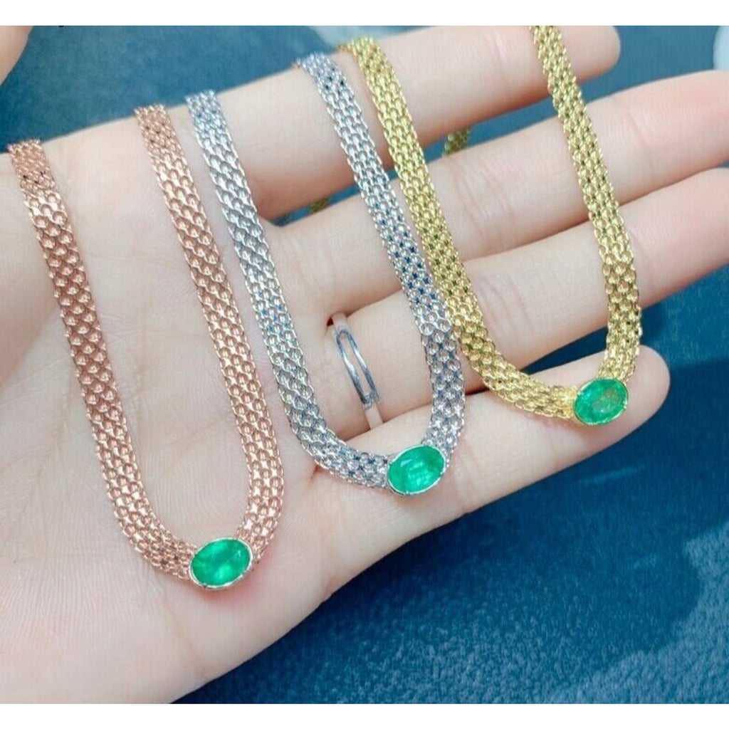 Natural Emerald Chain Tennis Bracelet, 5x7mm Single Stone Emerald Bracelet