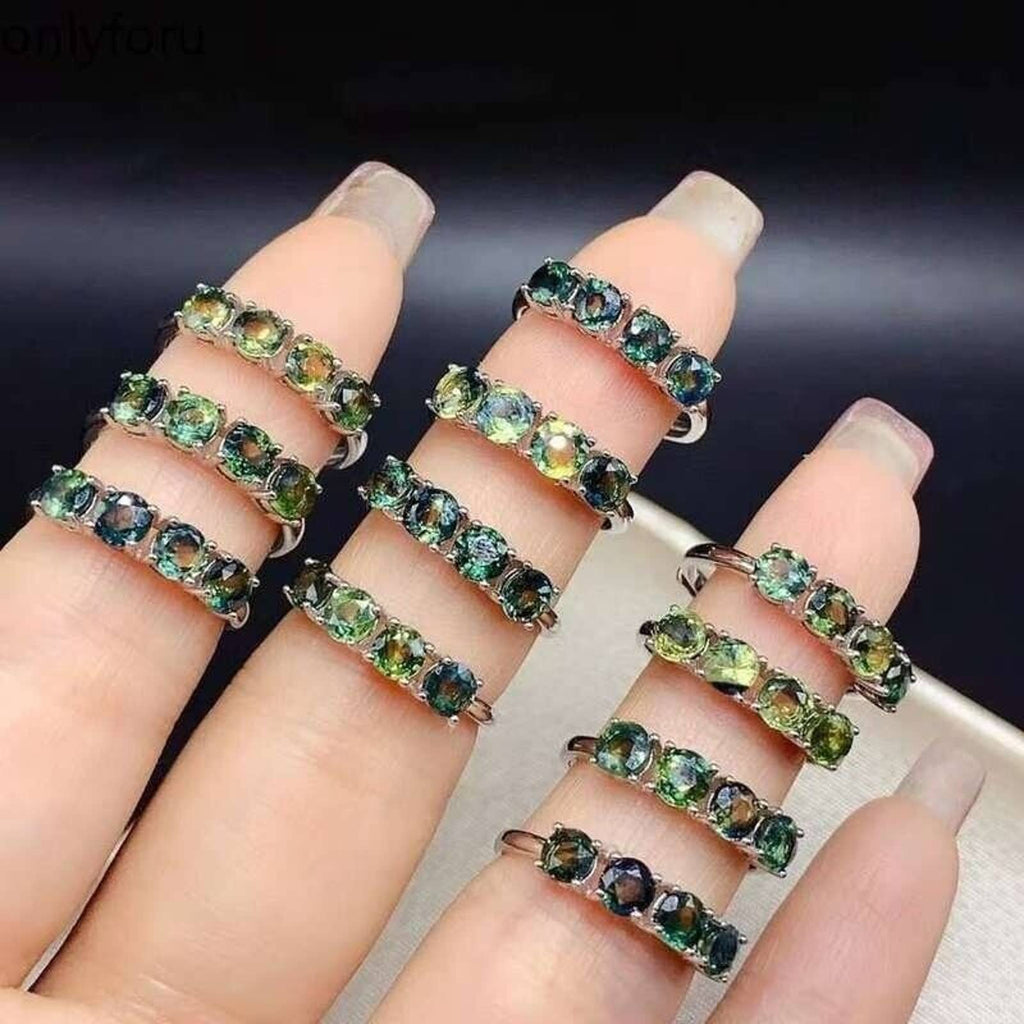 Green Sapphire Band Ring, Sapphire Wedding Band, Women's Sapphire Band Ring