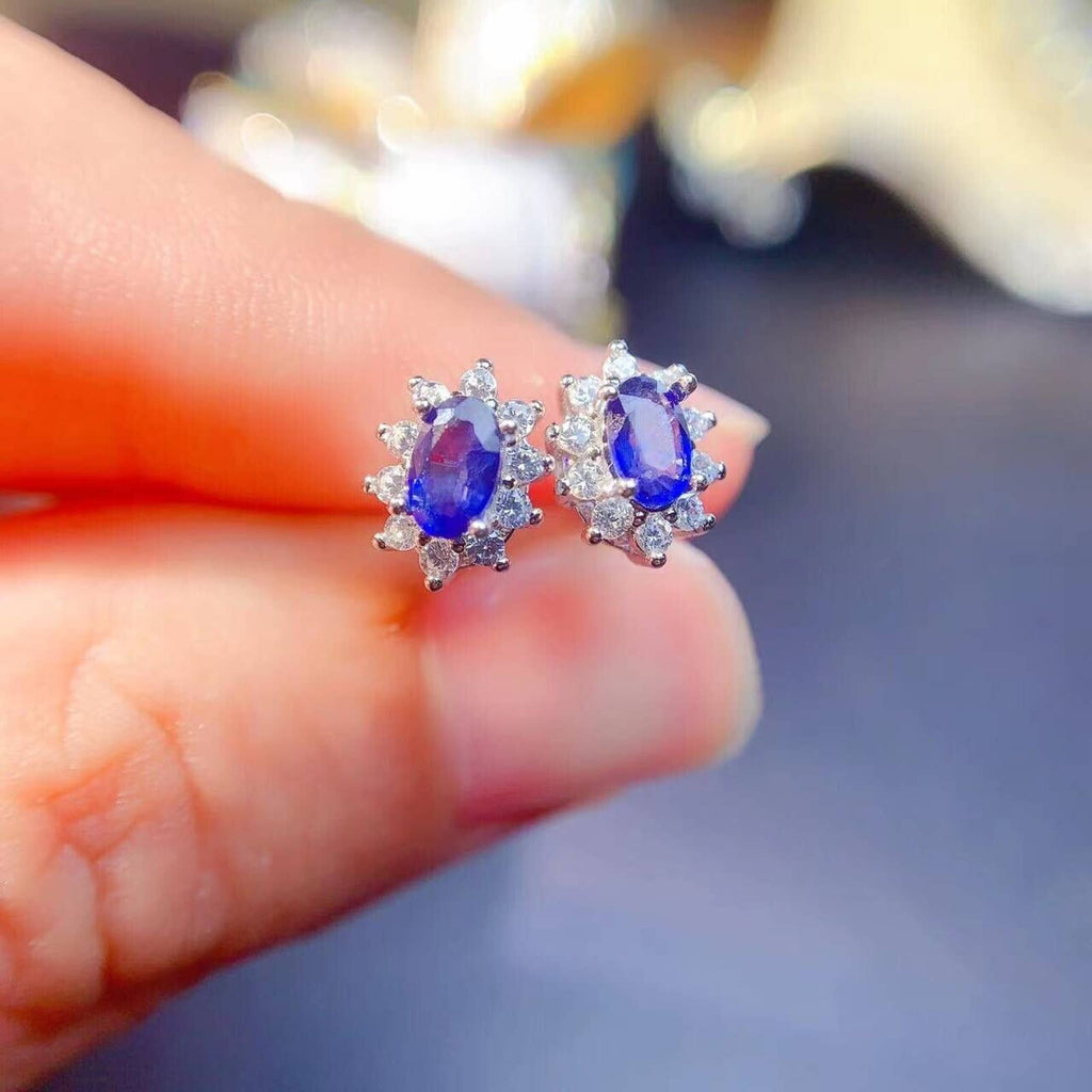 Bright Blue Sapphire Stud Earrings, Gemstone Jewelry, Sapphire Studs