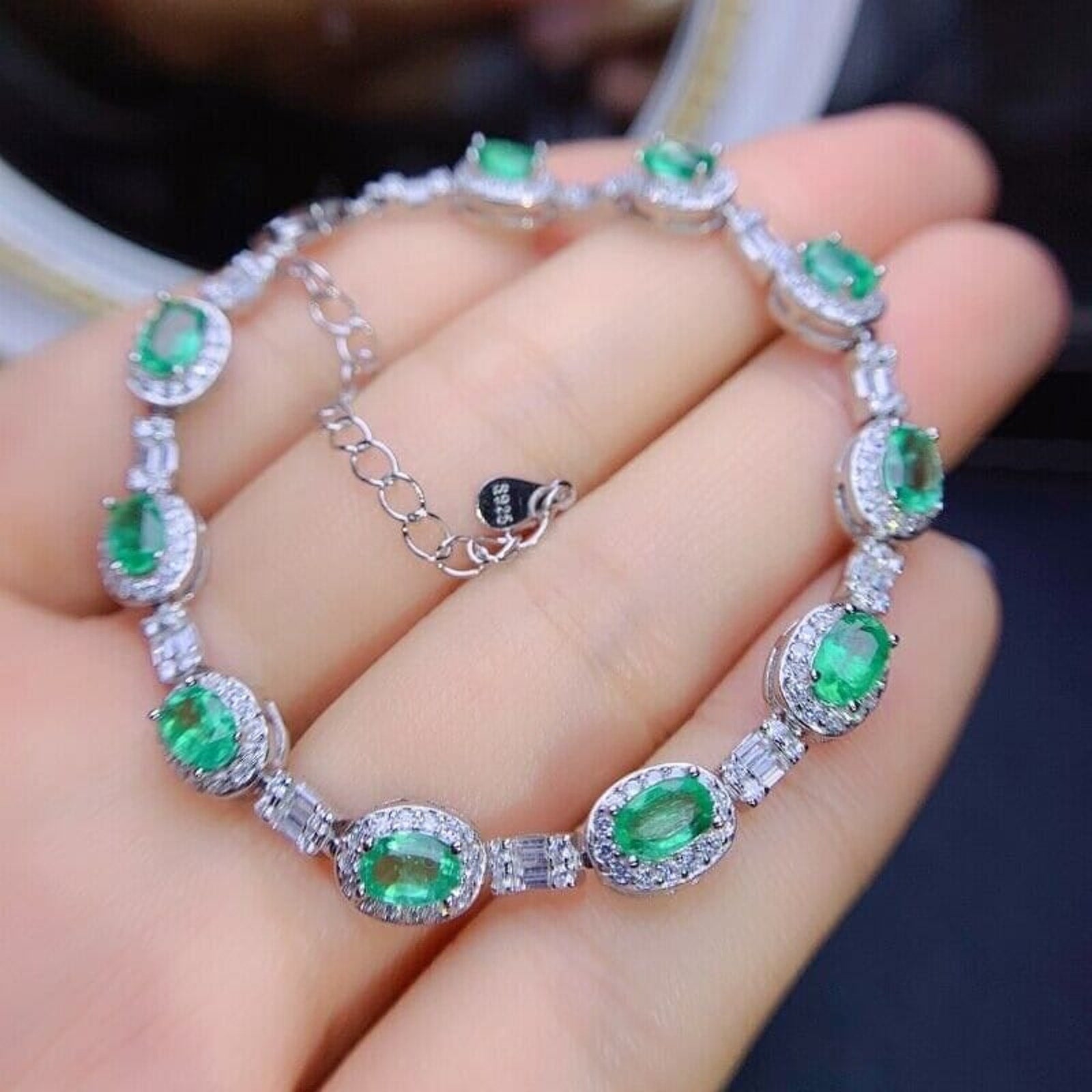 Natural Mined Colombian Emerald Tennis Bracelet, 10pc 3x5mm Emerald Bracelet