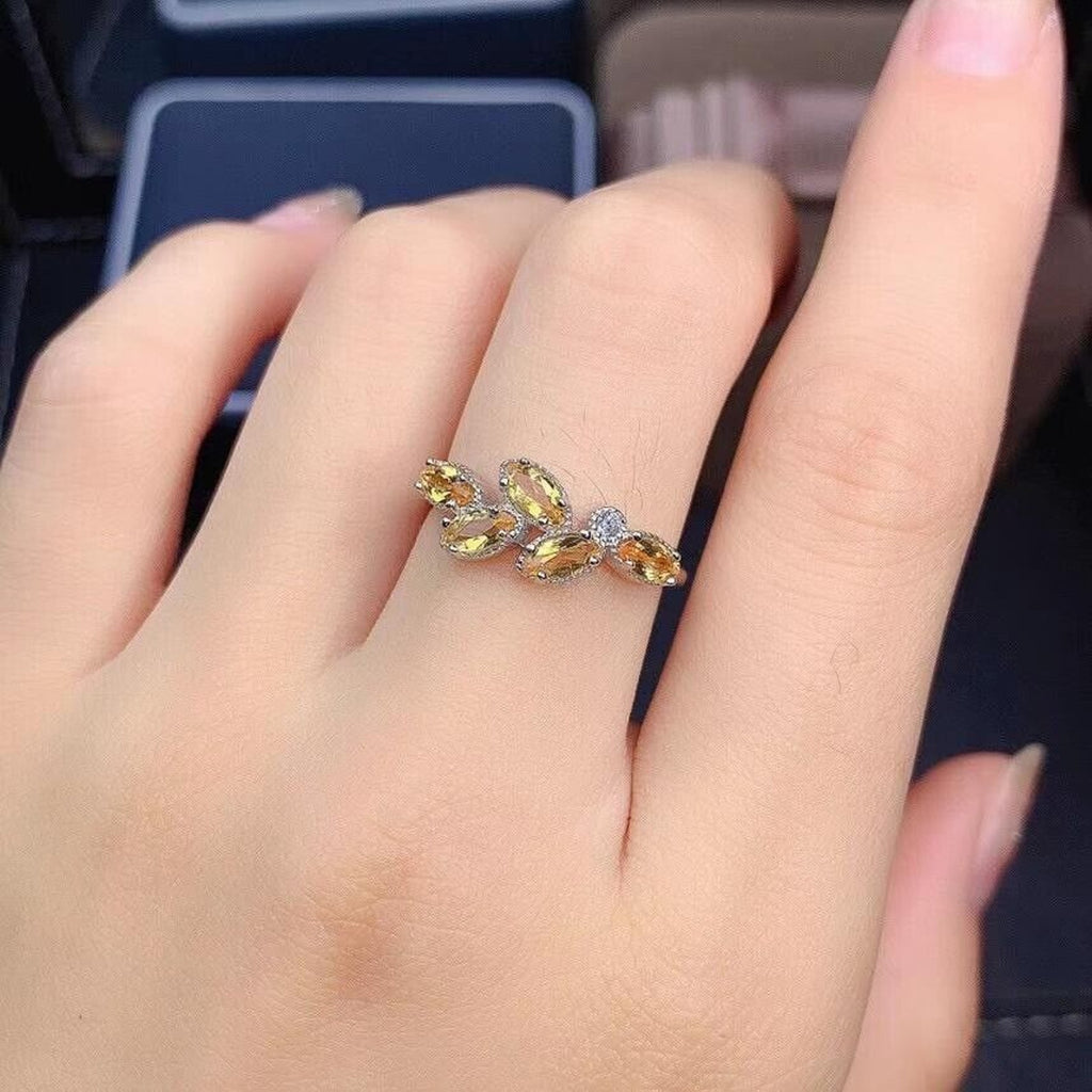 Natural Citrine Marquise Cut Gemstone Ring Platinum Plated Silver