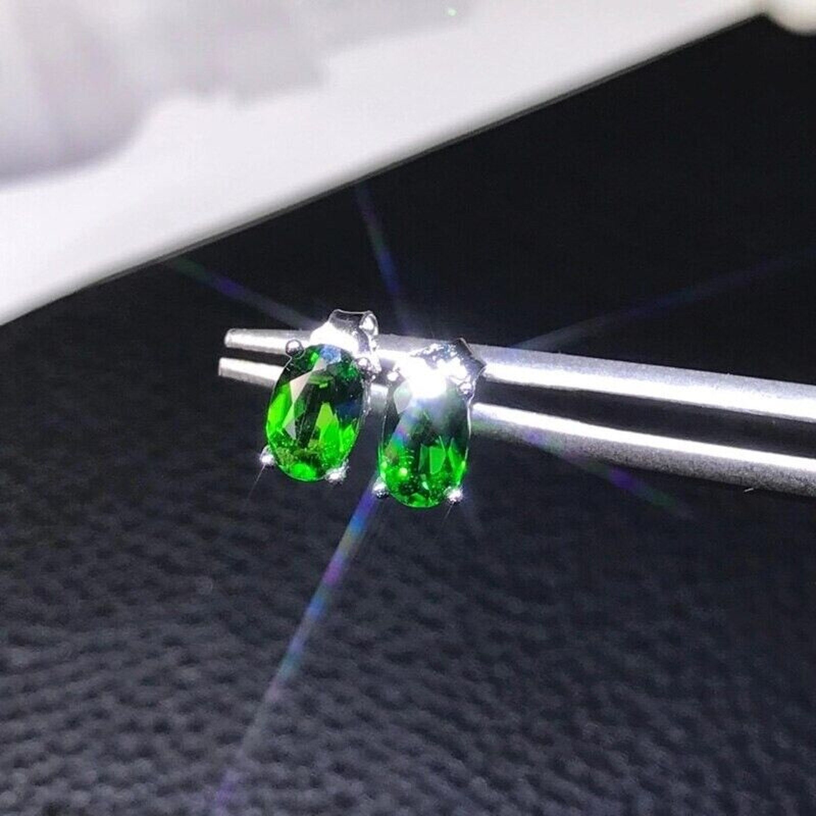 Diopside Stud Earrings, Diopside, Natural Green Chrome Diopside Earrings