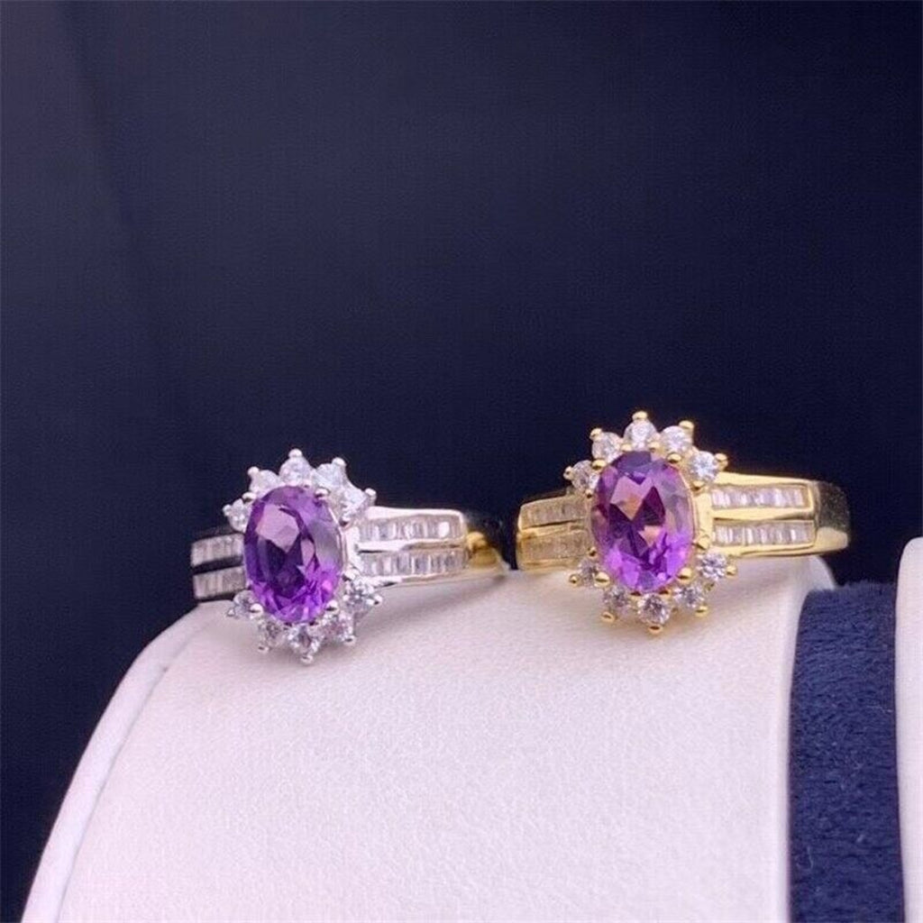 6x8mm Oval Cut Purple Amethyst Ring, Genuine Amethyst Sterling Silver Ring