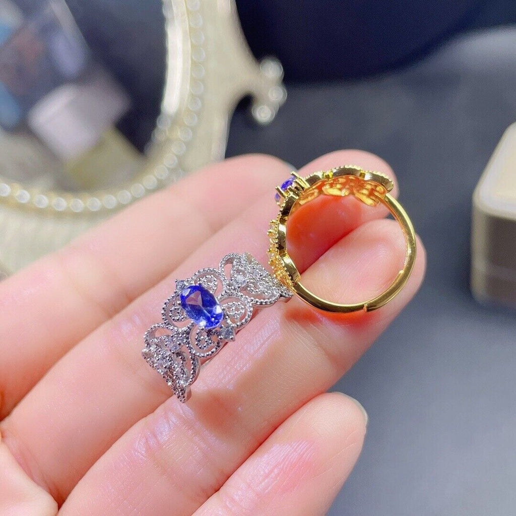 Purple Tanzanite Princess Ring, Women's Sterling Silver Tanzanite Ring 4x6mm