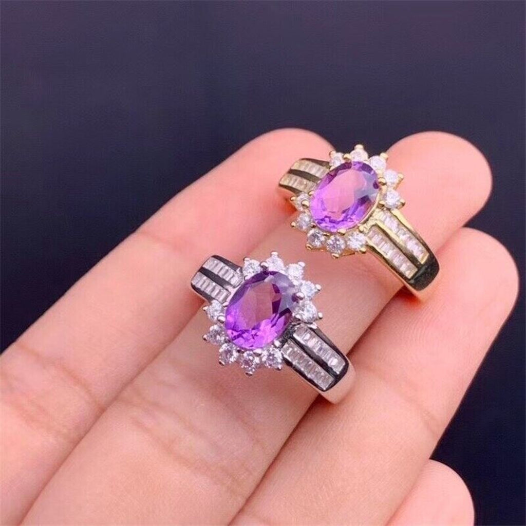 6x8mm Oval Cut Purple Amethyst Ring, Genuine Amethyst Sterling Silver Ring