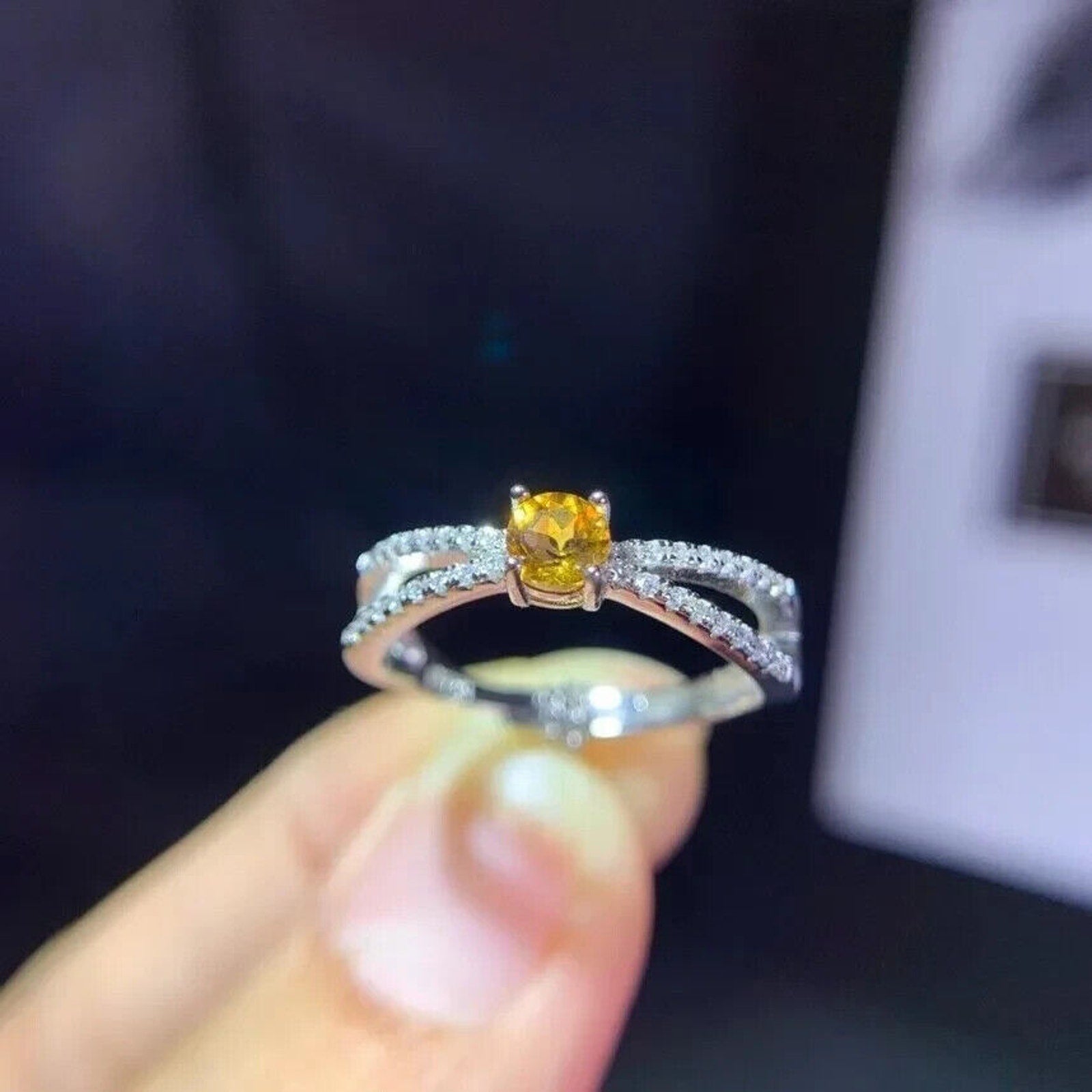 Natural Citrine Gemstone Ring, Genuine Citrine Ring 925 Sterling Silver, Citrine