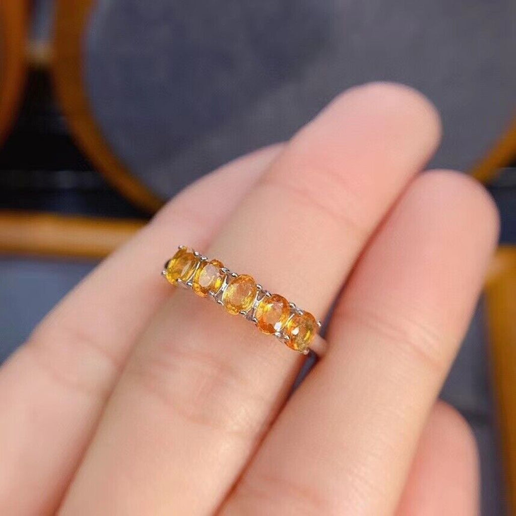 3x4mm Natural Citrine Gemstone Band Ring, Genuine Citrine Ring 925 Sterling