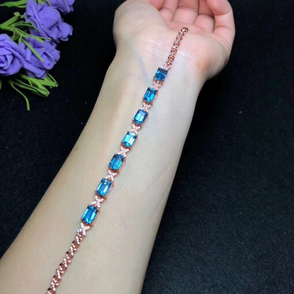 London Blue Topaz Emerald Cut Tennis Bracelet 5x7mm