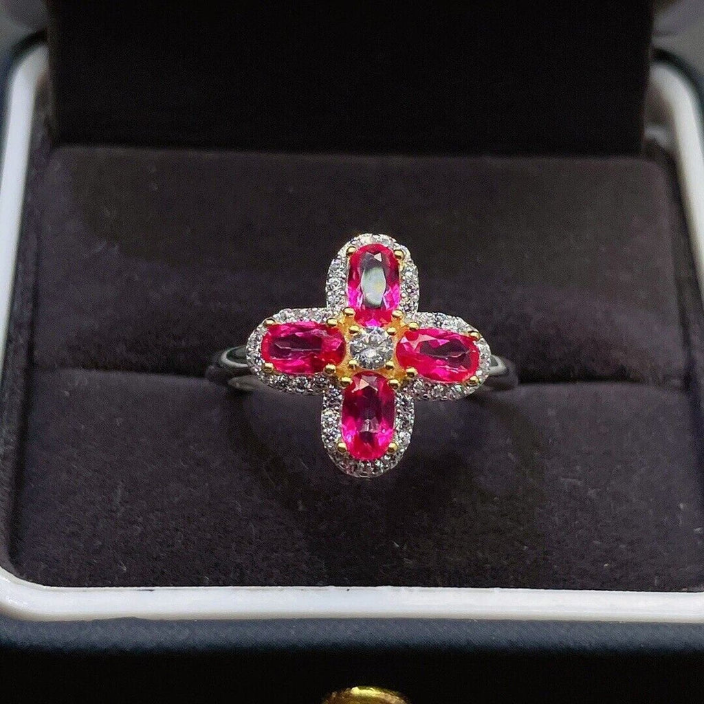 Natural Pink Topaz Floral Ring Sterling Silver 3x5mm Cocktail Ring, Pink Topaz