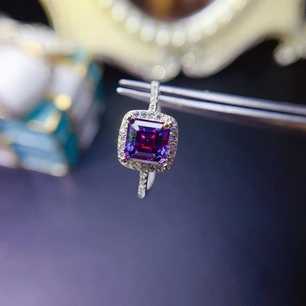 VVS1 1 CT Purple Asscher Cut Moissanite Ring 6mm