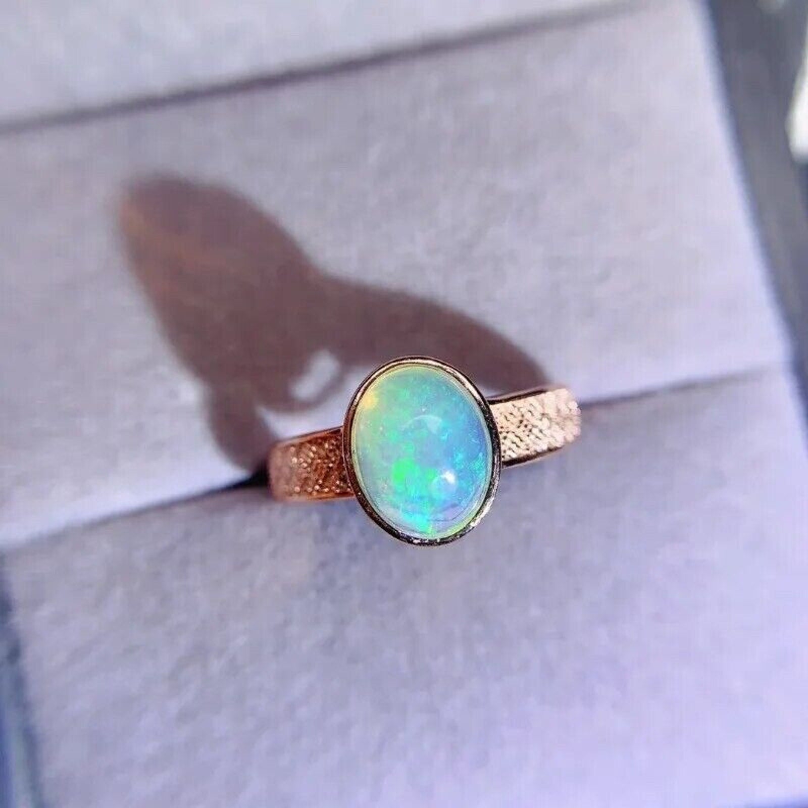 White Fire Opal, White Opal Ring, Gemstone Jewelry Ring, Womens Fire Opal 7x9mm