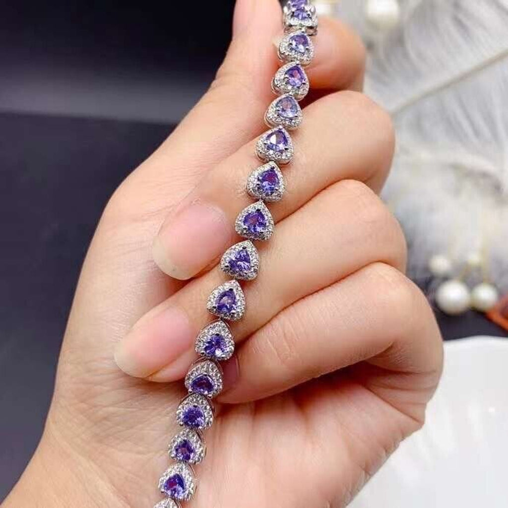 Purple Tanzanite Heart Tennis Bracelet – 925 Sterling Silver