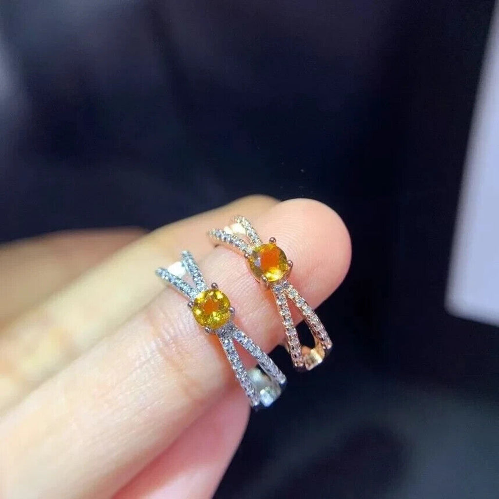 Natural Citrine Gemstone Ring, Genuine Citrine Ring 925 Sterling Silver, Citrine