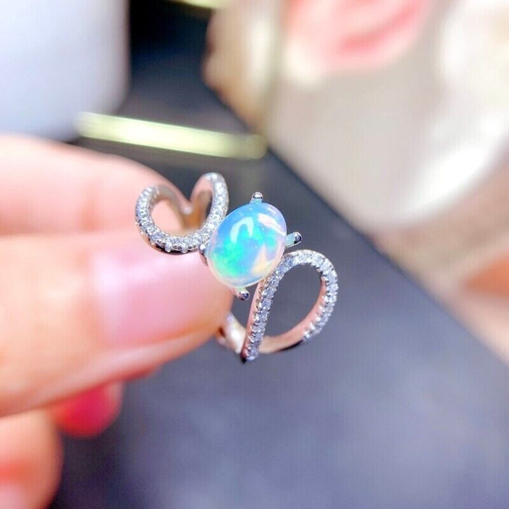Australian Opal Statement Ring 6x8mm 925 Sterling Sterling Silver