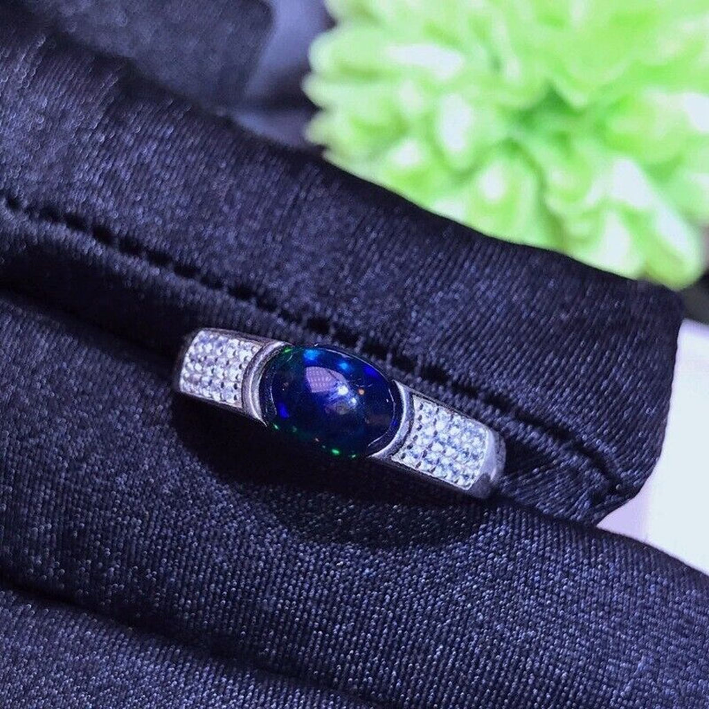 Men's Black Opal Ring Platinum Plated, Natural Black Opal Ring Men's Opal Ring's