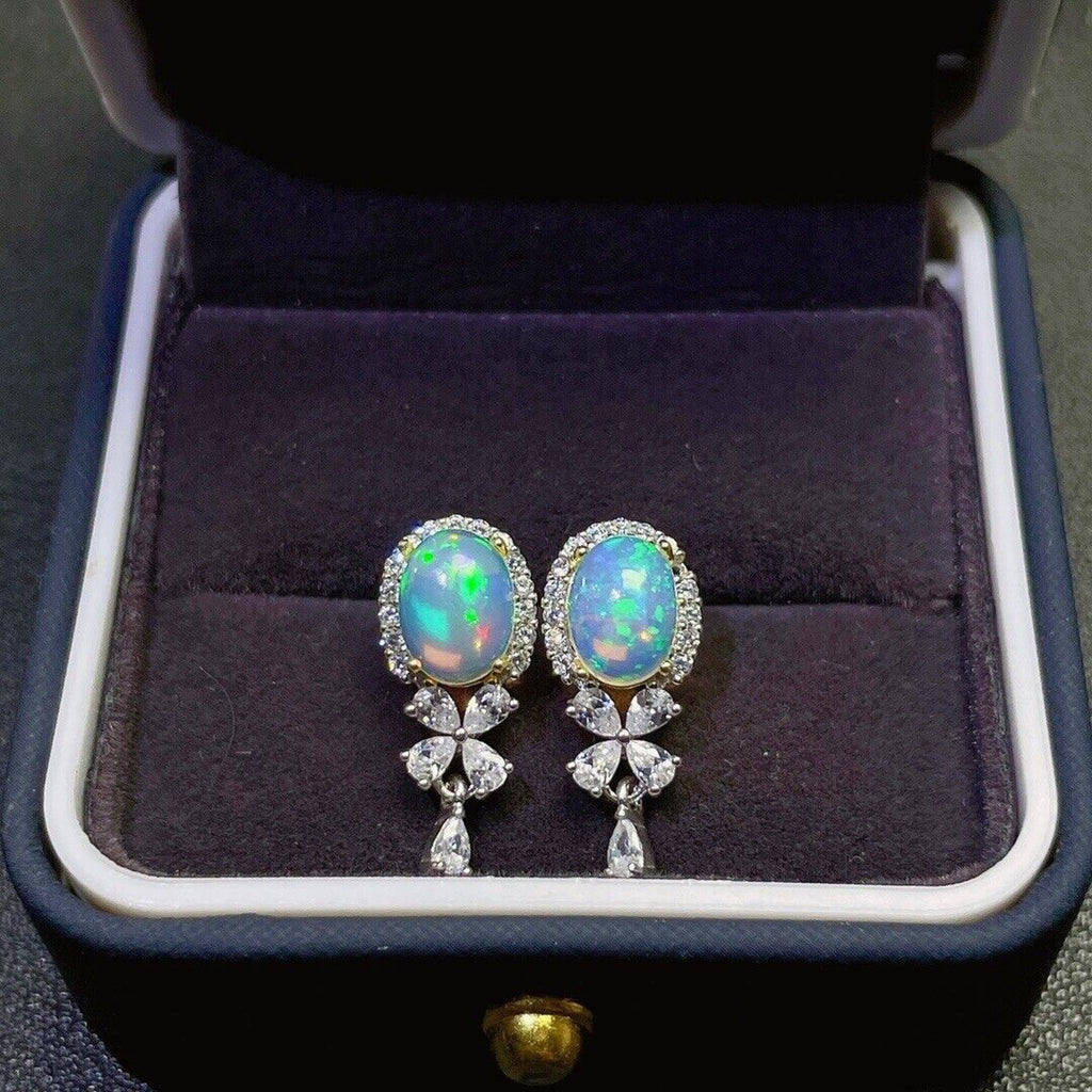 Natural Australian Opal Banquet Earrings 6x8mm