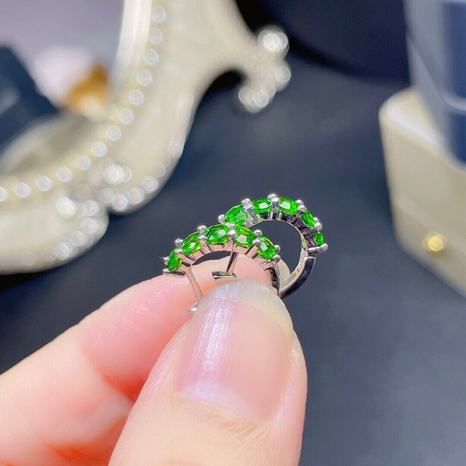 3x3mm Natural Chrome Diopside Hoop Earrings, Natural Chrome Diopside Earrings