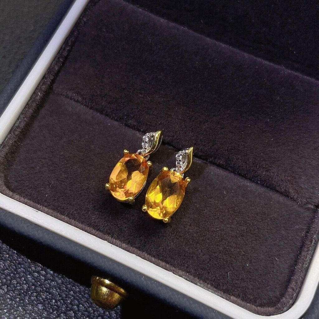 5x7mm Natural Citrine Earrings, Genuine Citrine Gemstone Earrings 925 Sterling