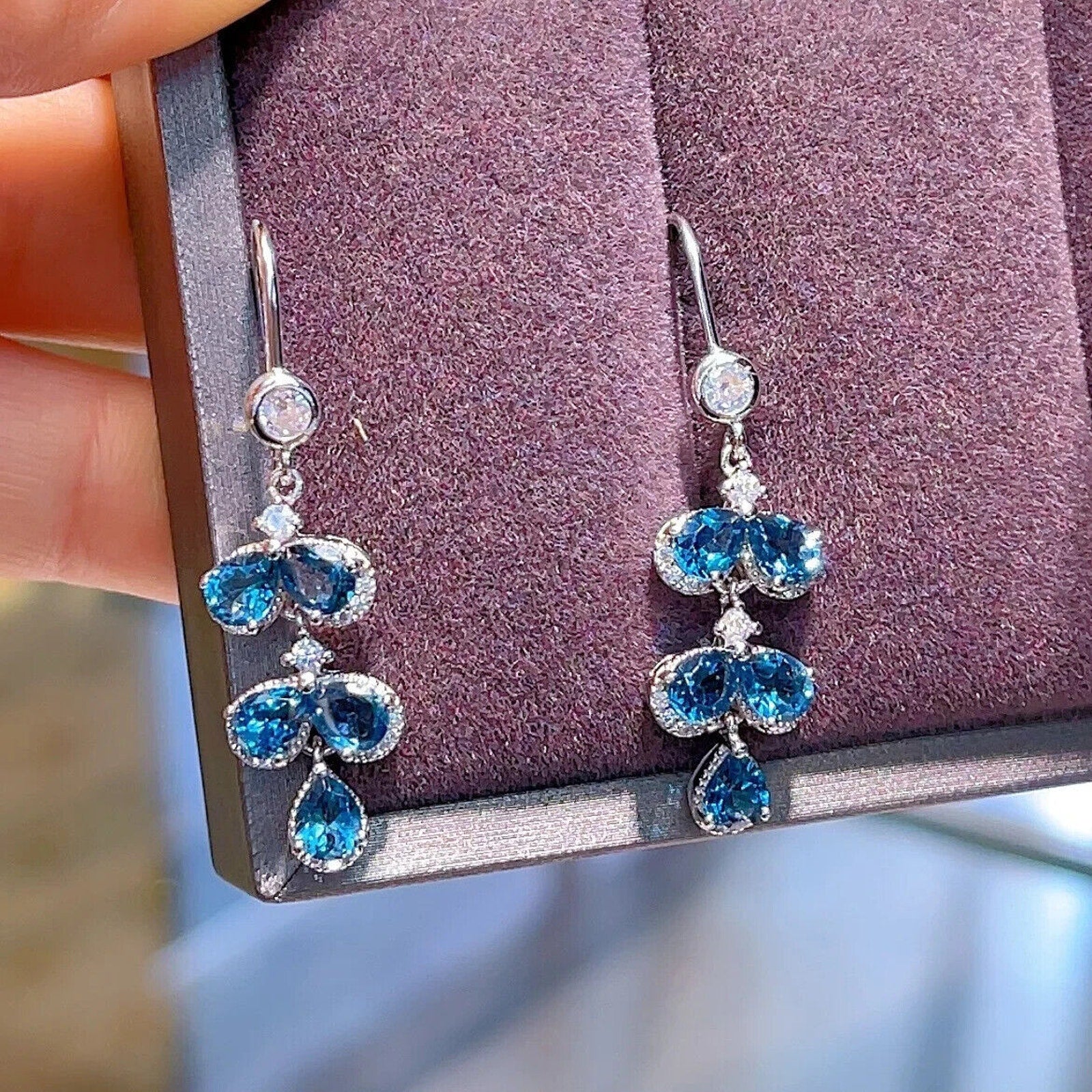 London Blue Topaz Dangle Earrings Platinum Plated, Women's London Blue Topaz Jewelry, London Blue Topaz Earrings, Women's London Blue Topaz Earrings, London Blue Topaz Jewelry, Natural London Blue Topaz Gemstone Jewelry, Women's London Blue Topaz Earrings, London Blue Topaz, London Blue Topaz Earrings, London Blue Topaz Earrings, Women's London Blue Topaz Jewelry, Sterling Silver London Blue Topaz Jewelry, December Birthstone London Blue Topaz