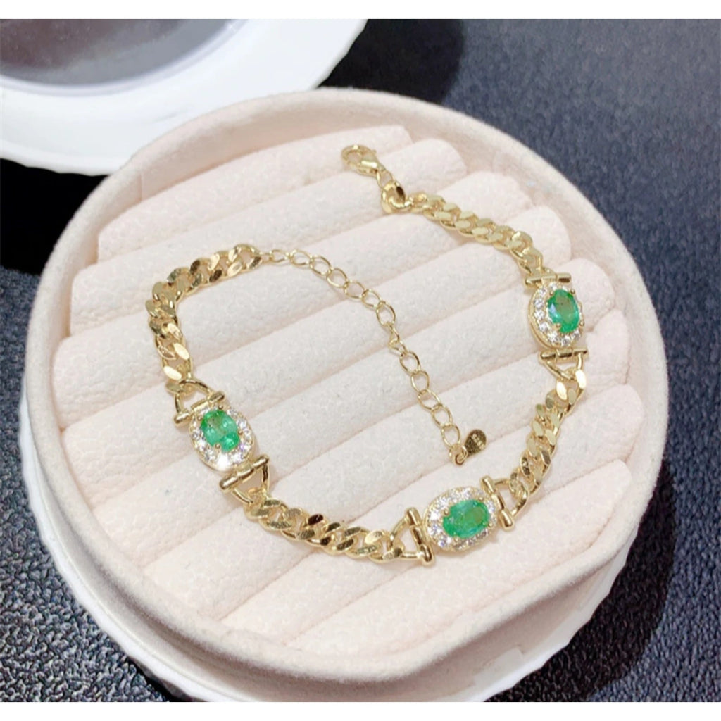 Natural Emerald Cuban Chain Bracelet VVS Grade 4x6mm