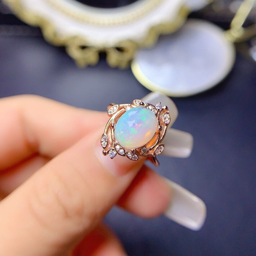 Vintage Style Opal Ring, Natural Fire Opal Cocktail Ring, Genuine Opal Ring