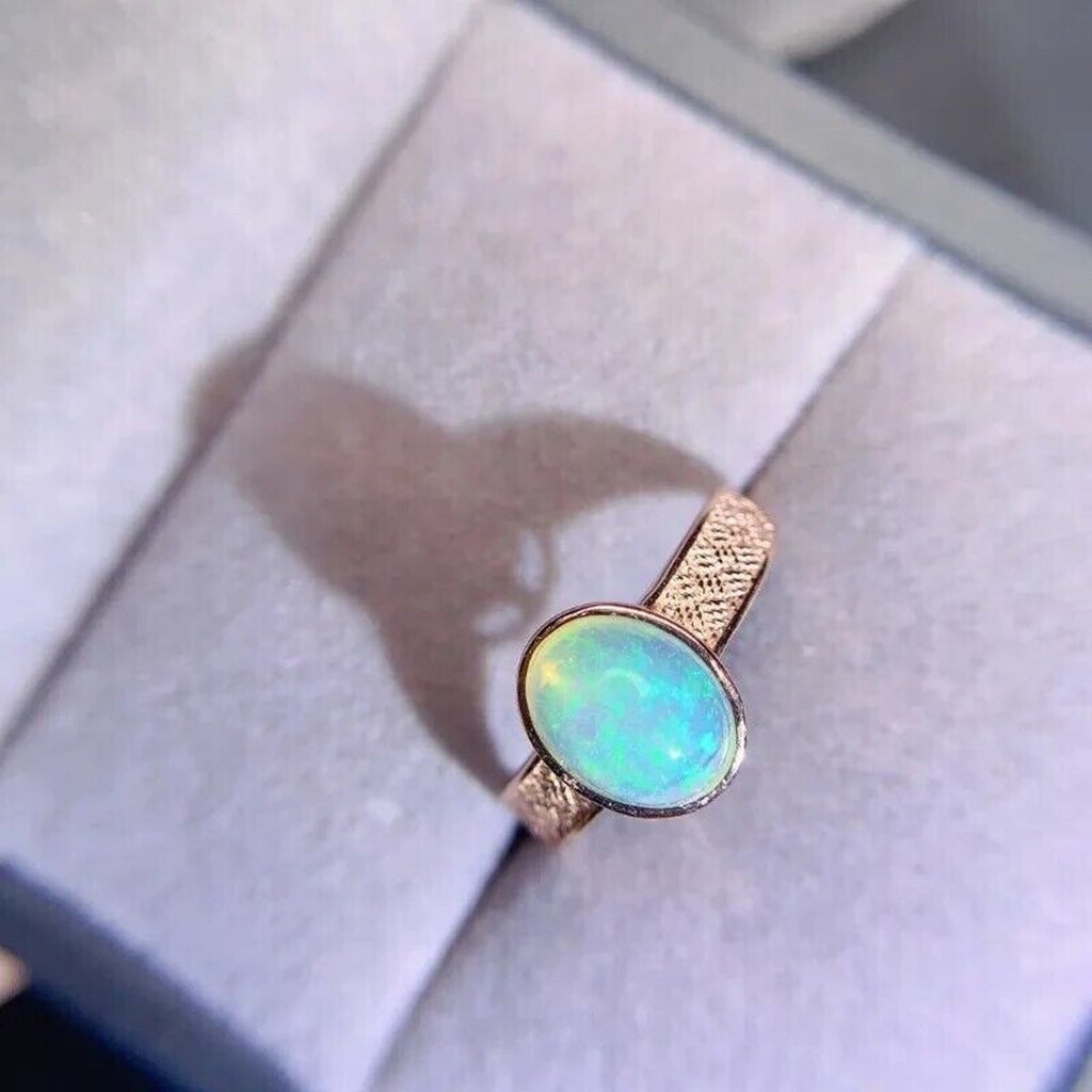 White Fire Opal, White Opal Ring, Gemstone Jewelry Ring, Womens Fire Opal 7x9mm