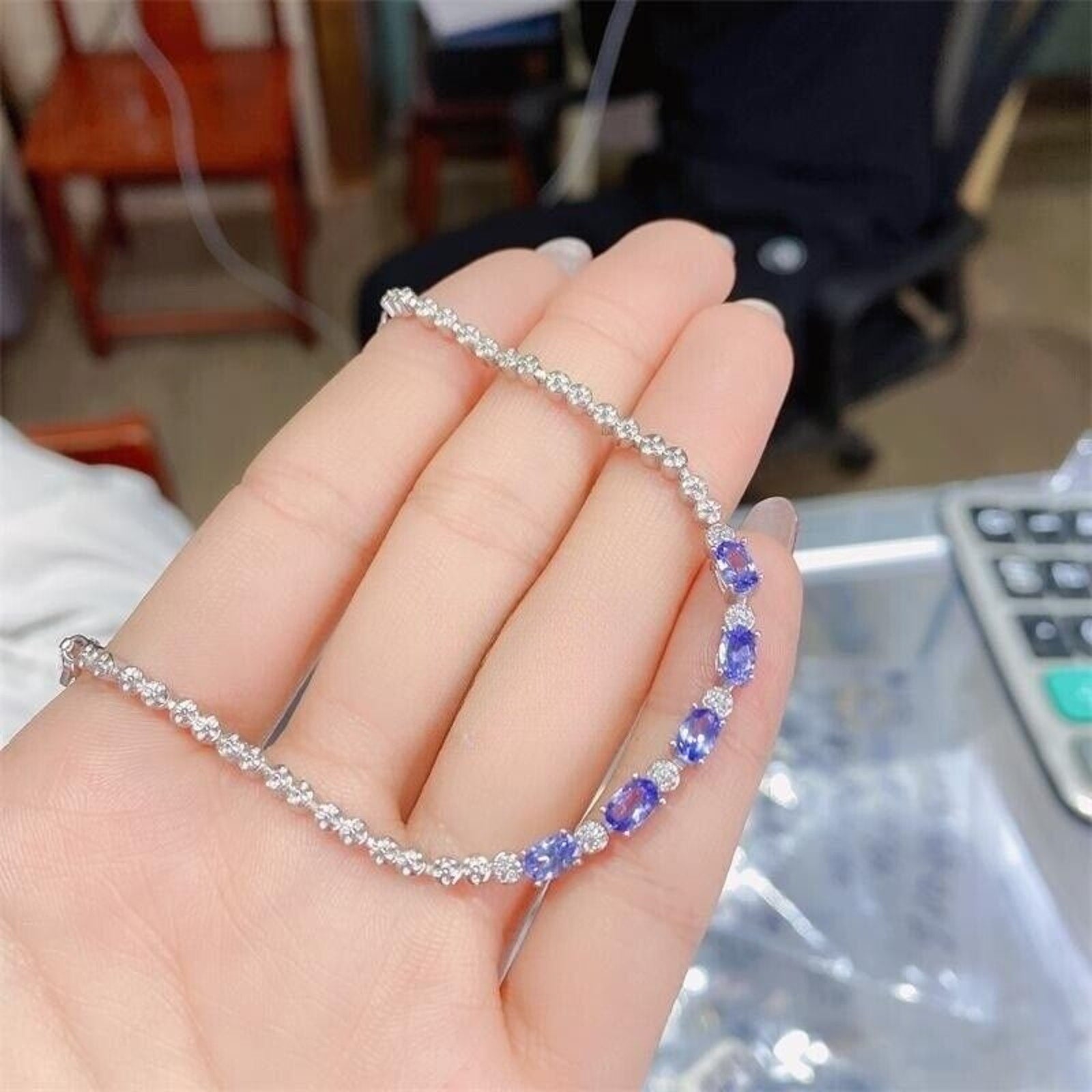 Tanzanite Star Pattern Tennis Bracelet, Natural Tanzanite Gemstone Bracelet