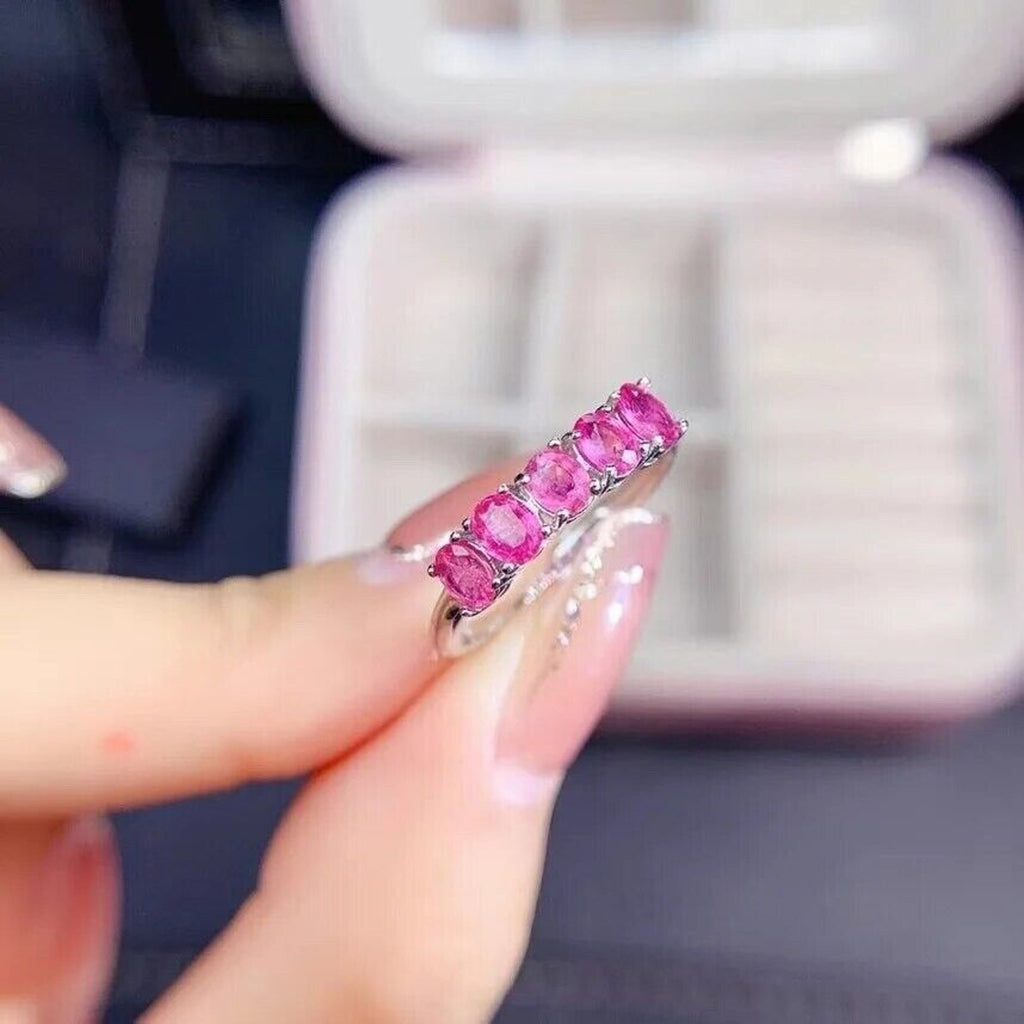 Natural Pink Sapphire Gemstone Band Ring 3x4mm