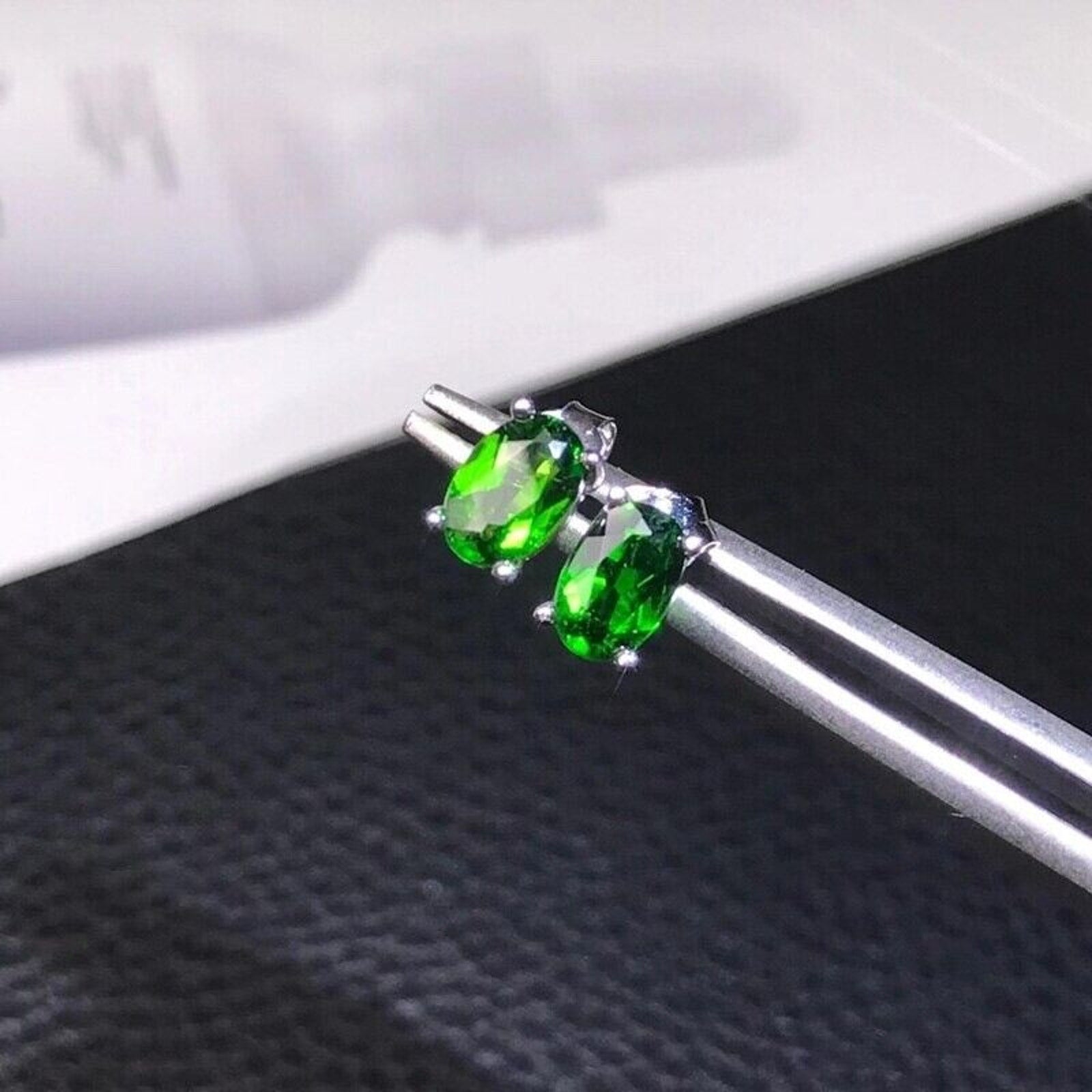 Diopside Stud Earrings, Diopside, Natural Green Chrome Diopside Earrings