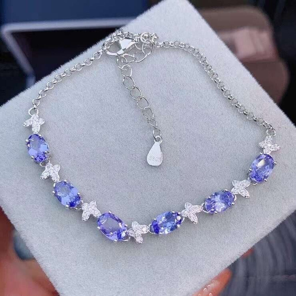 Tanzanite Star Pattern Tennis Bracelet, Natural Tanzanite Gemstone Bracelet