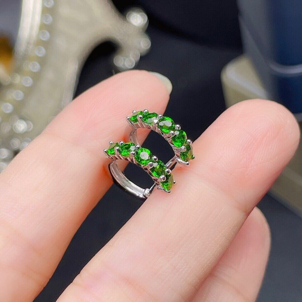 3x3mm Natural Chrome Diopside Hoop Earrings, Natural Chrome Diopside Earrings