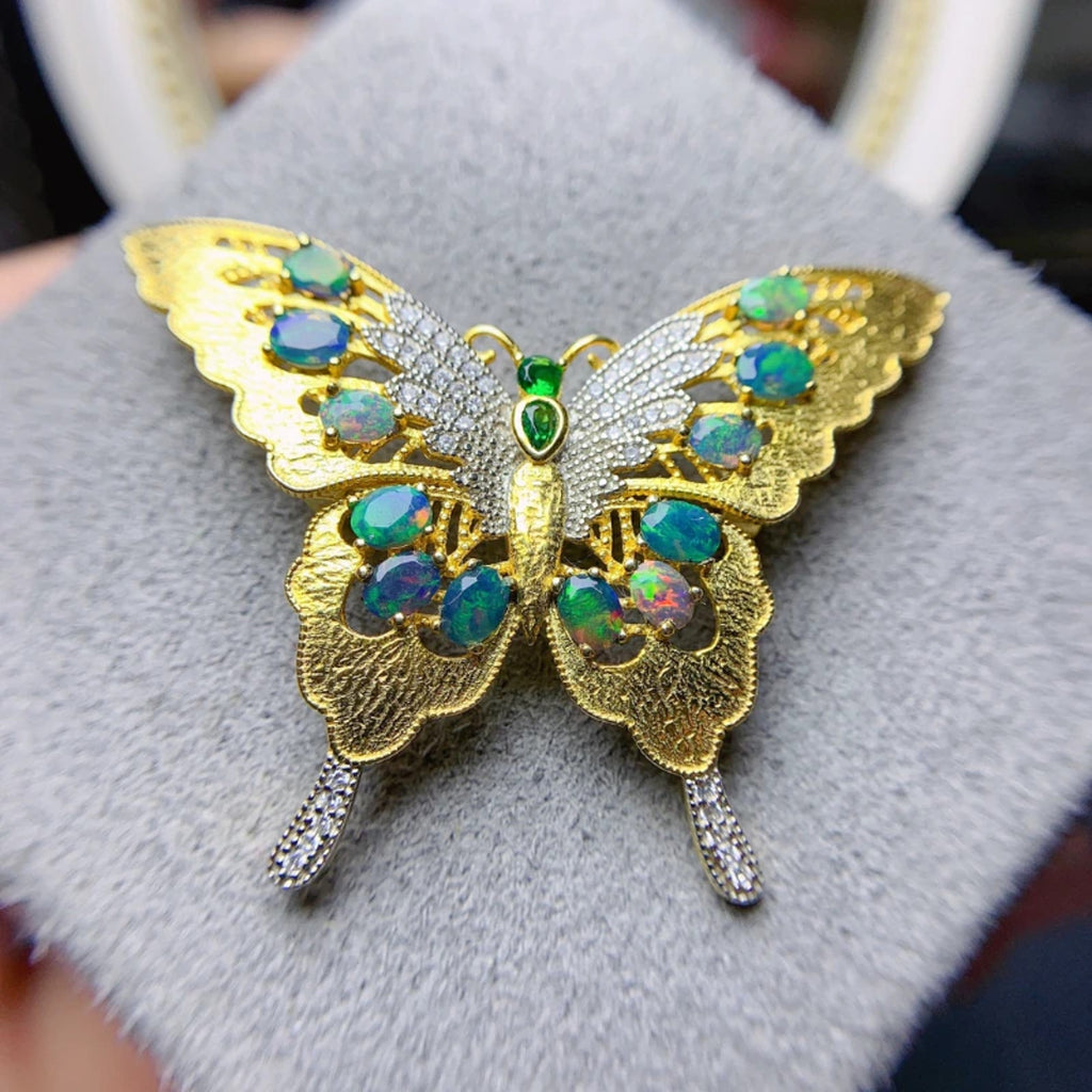 Australian Opal Butterfly Brooch, Blue Opal Butterfly Brooch Pin and Pendant
