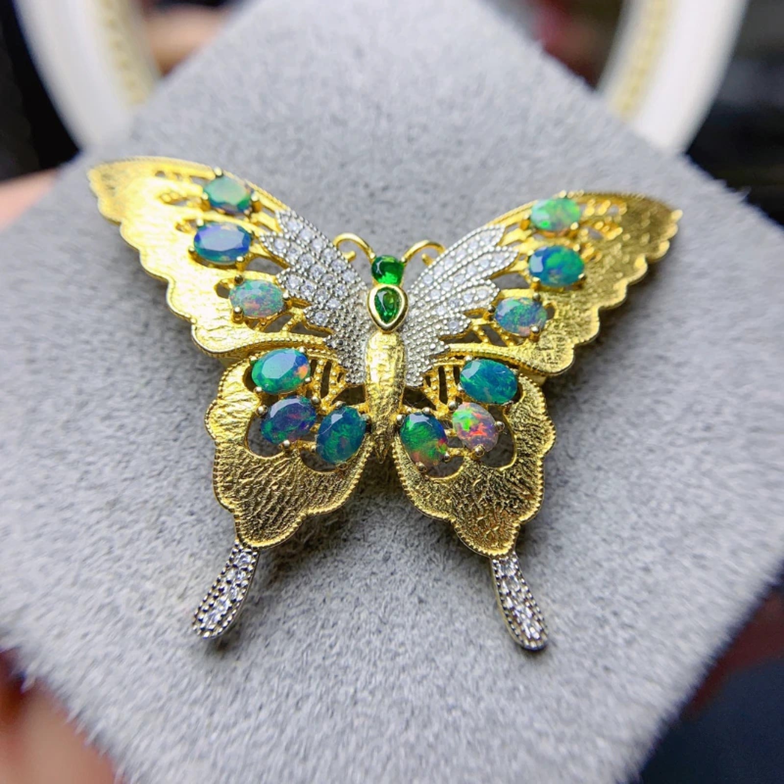 Australian Opal Butterfly Brooch, Blue Opal Butterfly Brooch Pin and Pendant